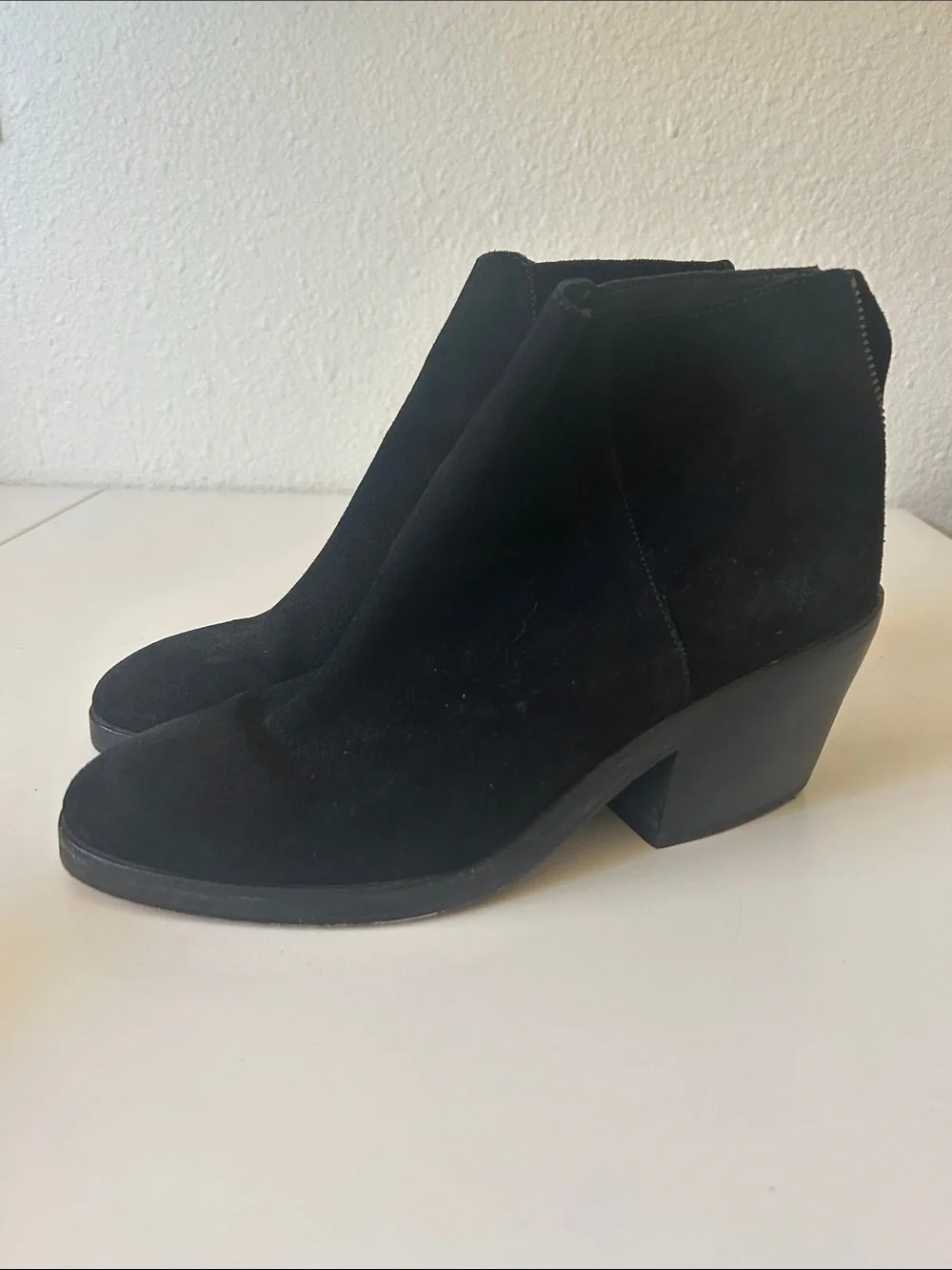 Eileen Fisher Black Suede Ankle Booties with Block Heel